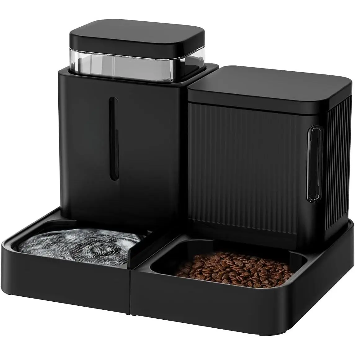Automatic  Feeder and Water Dispenser Set, 2 in 1 Gravity   Dispenser with 180  Rotatable, Pet Self Feeding Large Capacity for Small Dogs Puppy Kitten, Black, 0.8 Gallon x 2