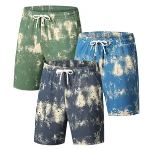 Men’s 3-Pack Tie-Dye Style Drawstring Shorts, Tropical Floral Menswear, Casual Elastic Waist Summer Shorts with Pockets tiktok shop deals