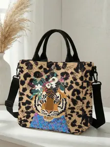 1 piece of 2D printed fashion crossbody bag with a tiger and floral pattern, adjustable shoulder strap + snap closure | students/workforce/street outings | a street essential with both aesthetic appeal and practicality