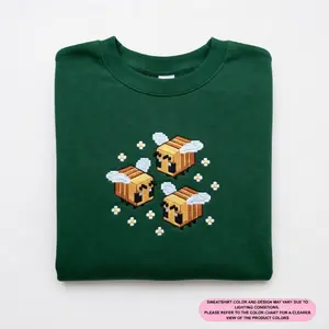 [Sale 47% ]  Embroidered Bee Sweatshirt, Pixel Art Bumblebee, Retro Gamer Hoodie, Save The Bees Crewneck, 8bit Insect Shirt, Cottagecore Aesthetic