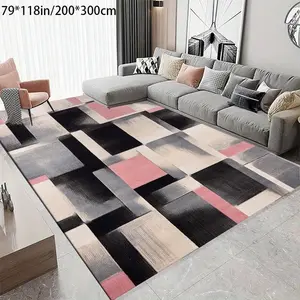Velvet + Pointed Shaping Base 1PC Pink Geometric Block Pattern Living Room Rug, Decorative Area Rug, Home Decorative Rugs, Multi-size Bedroom Carpet - Machine-washable Anti-slip Rug, Suitable for Living Room, Bedroom, Study