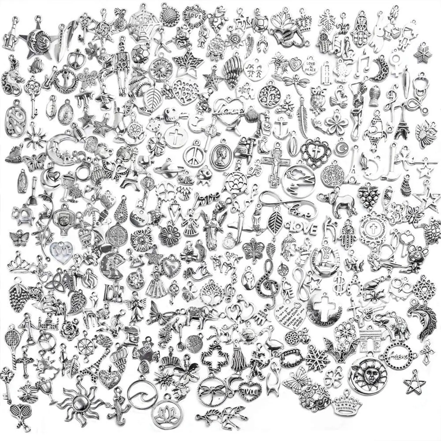 BronaGrand Vintage Charms Bulk,300pcs Mixed Antique Charms Tibetan Silver Pendants for Necklace Bracelet Jewelry Making and Crafting