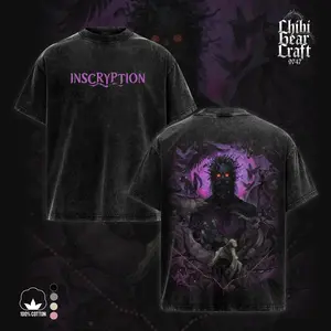 Inscryption Leshy Washed Tshirt & Hoodie, V2 Sided Cotton Graphic Tee, Purple Dark Gaming Top, Retro Acid Wash Streetwear, Horror Game Gift for Him