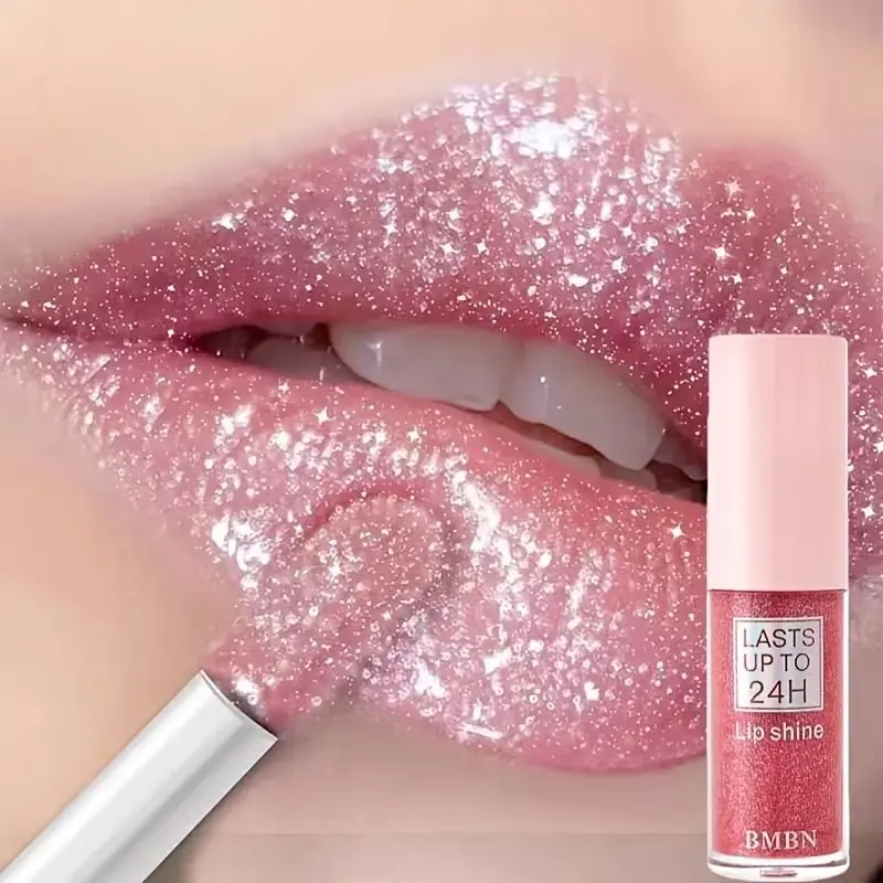 Shimmering lip gloss liquid lipstick, Glittery Lip Gloss, creates 3D sparkling lips, naturally transparent, locks in moisture, hydrating, Moisturizing, refreshing and non-greasy, highlights the lips, making your lip makeup dazzling, Glossy