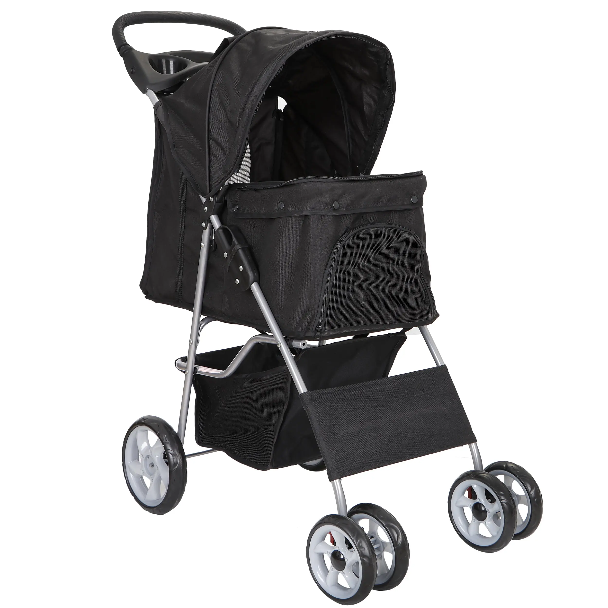 4-Wheel Portable Dog Stroller with Tray and Carrier, Black Pet Travel Accessory for Dogs,summerwins