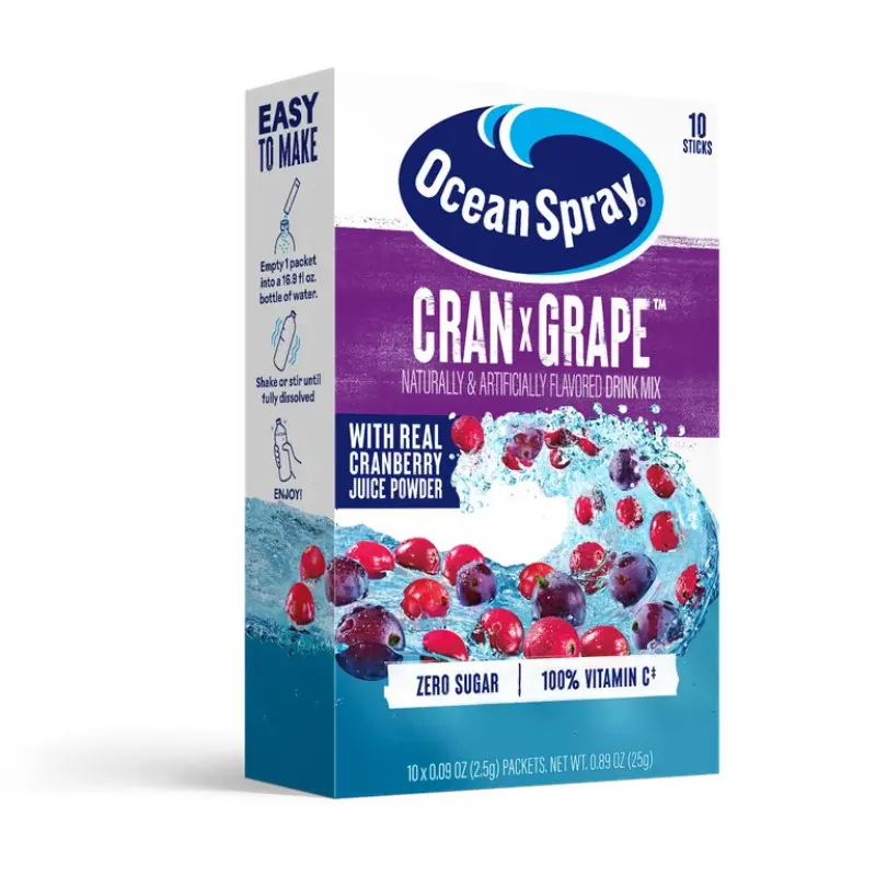 Ocean Spray Cran Grape On The Go Instant Juice Powder Drink Mix Pack - 3x Flavor Pack Drink Packets, Powdered Hydration Mix, Instant Powder Drink