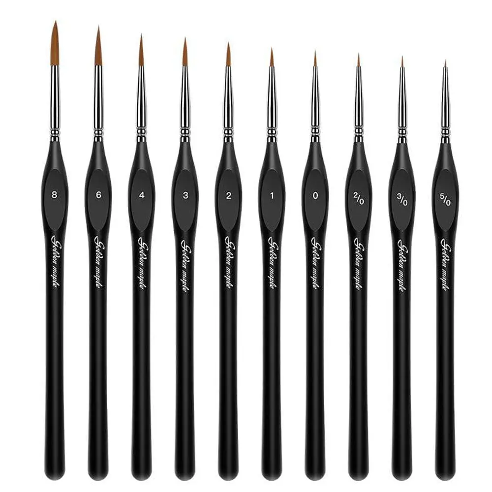 Golden Maple Detail Paint Brushes Set 10pcs Miniature Brushes for Fine Detailing & Art Painting - Acrylic, Watercolor, Oil, Models