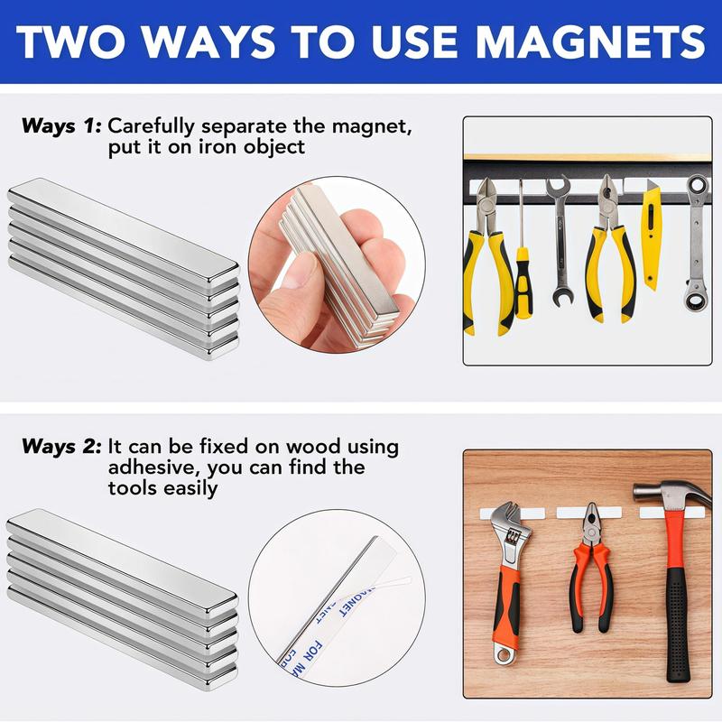 Neodymium Magnet, 6 Counts Waterproof Strong Magnet Strip with Sticky Backing, Rare Earth Small Magnet Strip for Fridge, DIY, Craft, Science