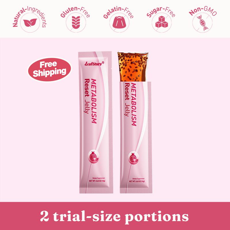 LeafStory Metabolism Reset Jelly (2 Sticks): Pomegranate Flavor, Support Metabolism & Energy, Support Digestion & Gut Health, Sugar-Free, Skin Elasticity, Hair & Nails, Gluten-Free, Non-GMO, Gelatin-Free