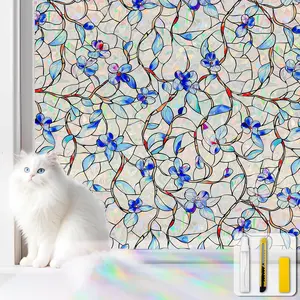 Window Privacy Film Stained Glass Decorative Static Clings Rainbow Window Tint for Home Room Decor Bathroom Door Car Stickers with Iridescent Effect, Removable