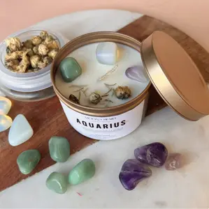 The Moon Heart Aquarius Zodiac Sign intention candle with soy wax and infused crystals for manifestation Aroma Decor Aroma Decor Gift Scent Set Box Floral Fragrance