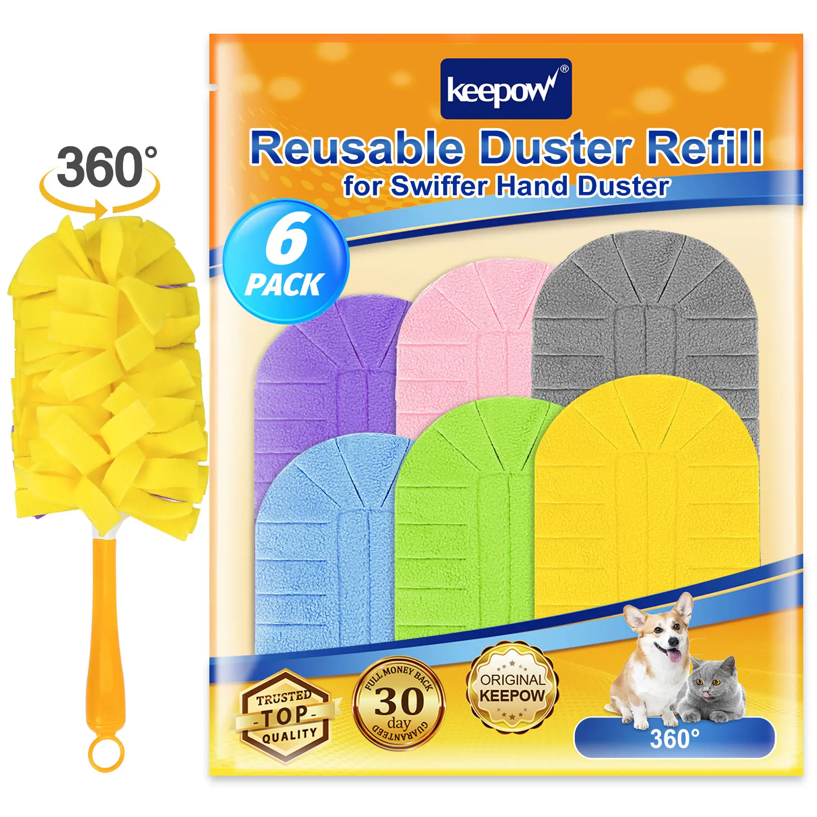 KEEPOW Reusable Duster Refill Compatible with Swiffer Hand Duster 360 Degree Dusters Refills for Cleaning, Ceiling Fan, 6 Pack (Handle is Not Included)