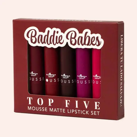Italia Deluxe Baddie Babes 5-Piece Matte Mousse Lipstick Set - Smooth Lip Products Makeup, Assorted Shades Lip Combos, Lightweight Cosmetic Kit for Baddie Makeup Looks