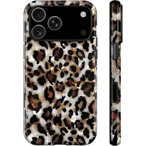 [Trending] Universal Cheetah Print Phone Case for iPhone 17 Pro, Leopard Vintage Phone Case, Double-Layer Hard Case + Silicone Cover - Shockproof Protective Phone Case, Fashionable Design, Suitable for Women, Men, and Boys - Gold