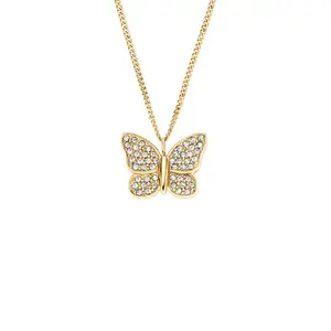 Fossil Women's Sutton Pavé Butterfly Gold-Tone Stainless Steel Pendant Necklace