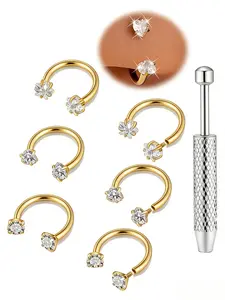 Cz Horseshoe Nose Ring, Durable Hypoallergenic Stainless Steel, Internal Threaded 18/20 Gauge Hoop, Rhinestone Design, Casual Style, Nose Piercing Jewelry