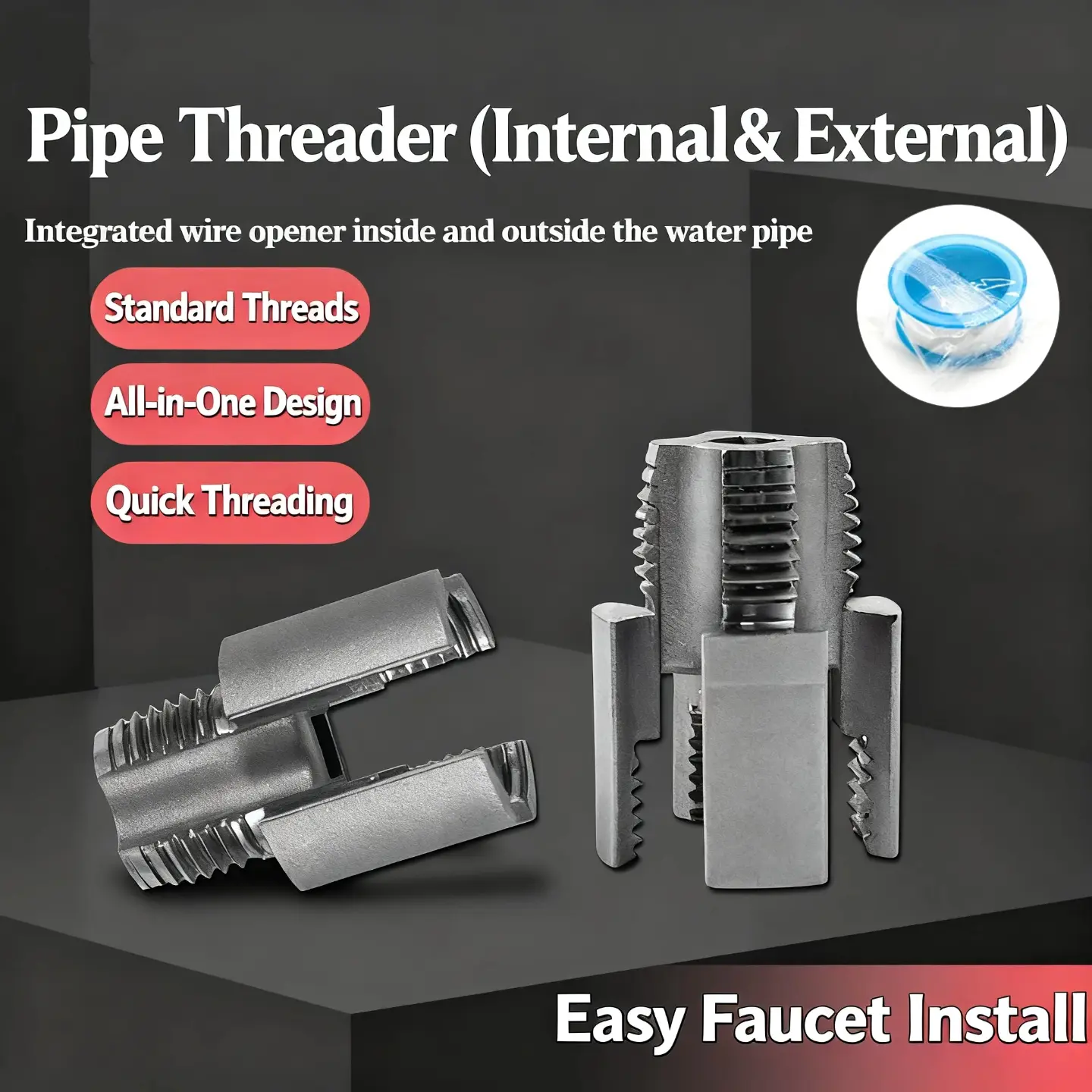 Water Pipe Threading Tool Pipe Thread Cutting Tool 1/2'' 3/4'' PVC Pipe Thread Cutting Tool, Upgrade Pipe Thread Cutting Tool for Plumbing DIY Repairs