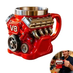 V8 Engine Coffee Mug Stainless Steel Insulated 3D Car Engine Cup Retro Mechanical Mug Automotive Lover Gift Novelty Drinkware Birthday Beautiful mother day Gift for Men Reusable Tumbler Premium Quality Ideal Choice