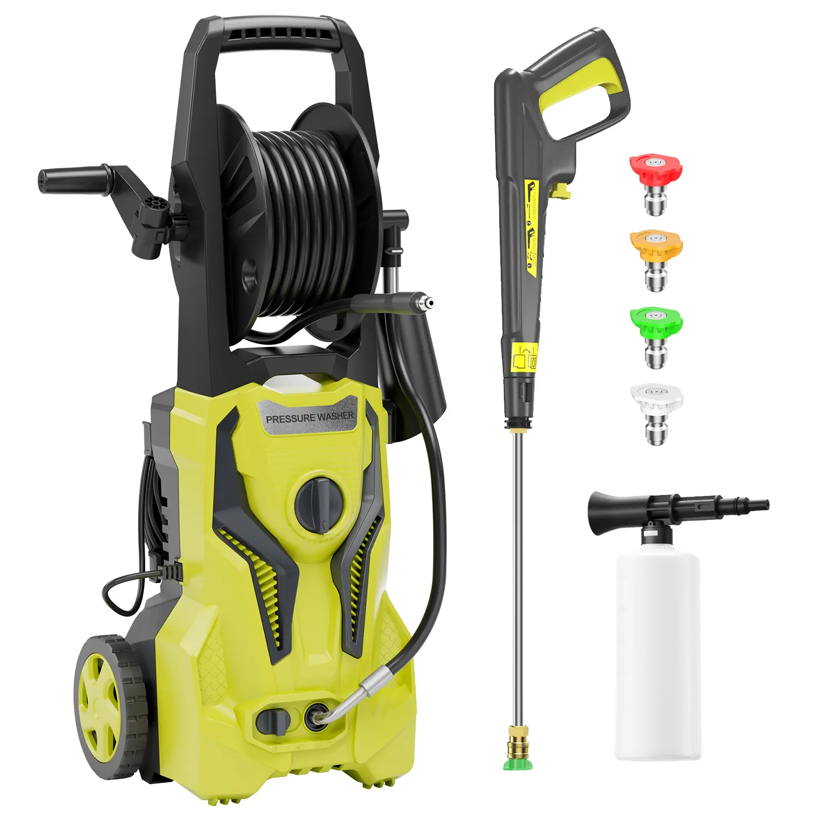 Electric Pressure Washer, 4200 PSI MAX 2.5GPM Power Washer Electric Powered with 20 FT Hose Reel 4 Interchangeable Nozzle & Foam Cannon, for car wash, home, fence, yard, outdoor, siding, pool, brick Cleaning
