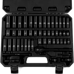 50- 3/8" Drive Socket Set, SAE (5/16"-3/4") & Metric (8mm-22mm), Deep & Shallow, 72- Ratchet Wrench, Extension Bars, 1/2" F to 3/8" M Reducer, Universal Joint & Power Drill Adapter
