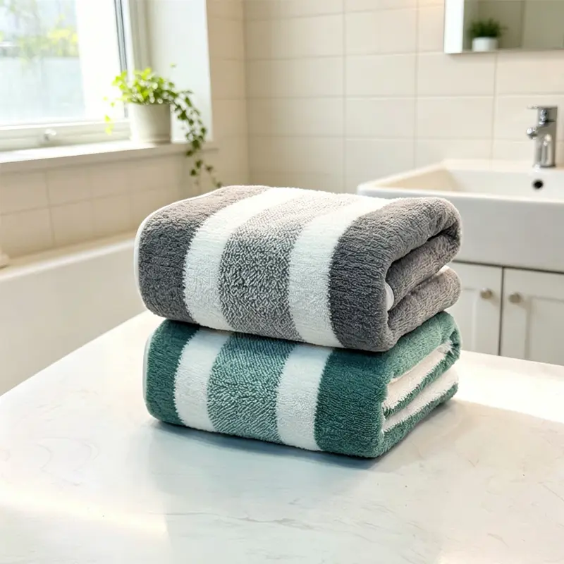 2-Pack Green Microfiber Bath Towels - Quick Dry, Lightweight, Soft & Absorbent Bathroom Towels for Beach, Gym, 2 Green Towels