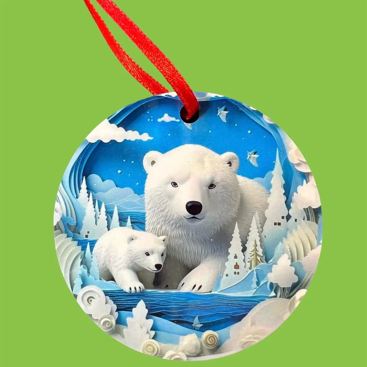 Polar Bear Mama Round Christmas Ornament New