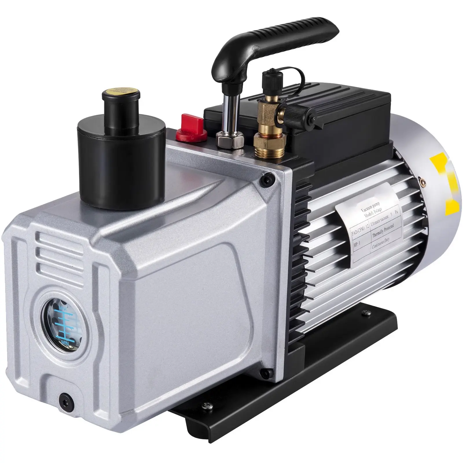 Vacuum Pump 12CFM, 1 HP, Single-Stage Rotary Vane, 110V, 5 Pa, For Automotive Air Conditioning And HVAC Refrigerant Systems, Vacuum Evacuation And Recharging Tool For Automotive Repair Shops And HVAC Maintenance