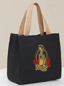 Canvas Tote Bag, Guadalupe Virgin Mary Print, Religious Theme Shoulder Bag, Vintage Mexican Style, Reusable Shopping Bag, Large Capacity, Durable, Perfect Gift for Catholics and Believers, Trendy Tote Bag