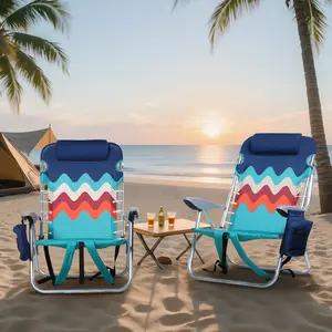 PHI VILLA Set of 2 Aluminum Beach Chairs Portable Folding Reclining Chairs with Cooler Bag, Armrest, swimming pool