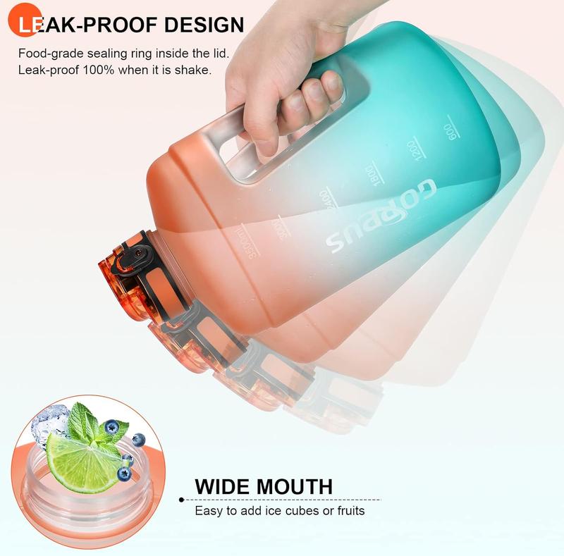 GOPPUS 128 oz Gallon Water Bottle With Time Marker Big Water Bottle Motivational 1 Gallon Water Bottle With Straw Large Water Bottle Water Jug With For Drinking, 2 Lids(Straw/Chug Lid),BPA Free,Weekly Pick Sale