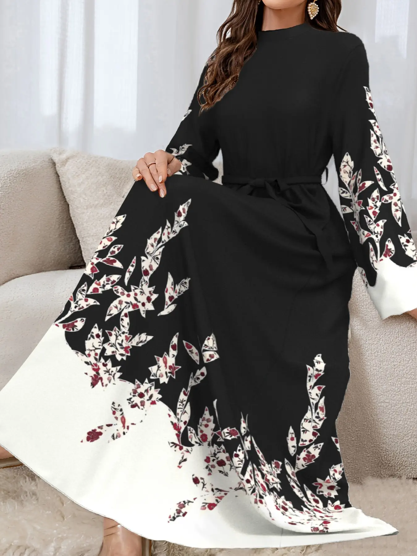 blue and white maxi dress long sleeve Baltic Born Womens Dara Maxi Dress | Ivory + Blue Print
