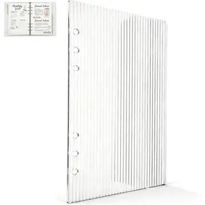 Clear  Binder Cover, A5 6 Ring Binder Notebook Cover, Detachable Fluted Travel Planner Notebook Shell for Office and School Use