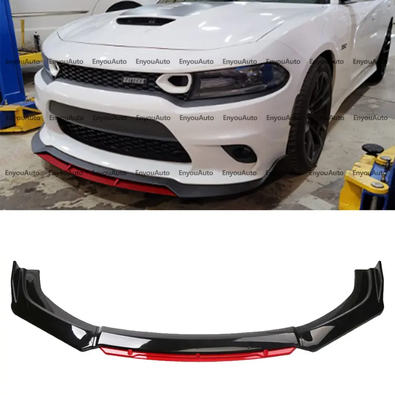 ABS Plastic Front Bumper Lip Spoiler Splitter - Car Accessories, 1 x Set of Front Bumper Lip Front Spoiler, Glossy Black Red Chin Diffuser Scraping Guard, Fits Dodge Charger & Fits for Car Universal, W/1 Bag of Screws