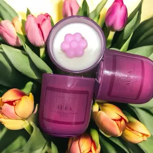 Aura 10oz Spring Candle - Decorative Purple Container with Floral Design - Ornaments