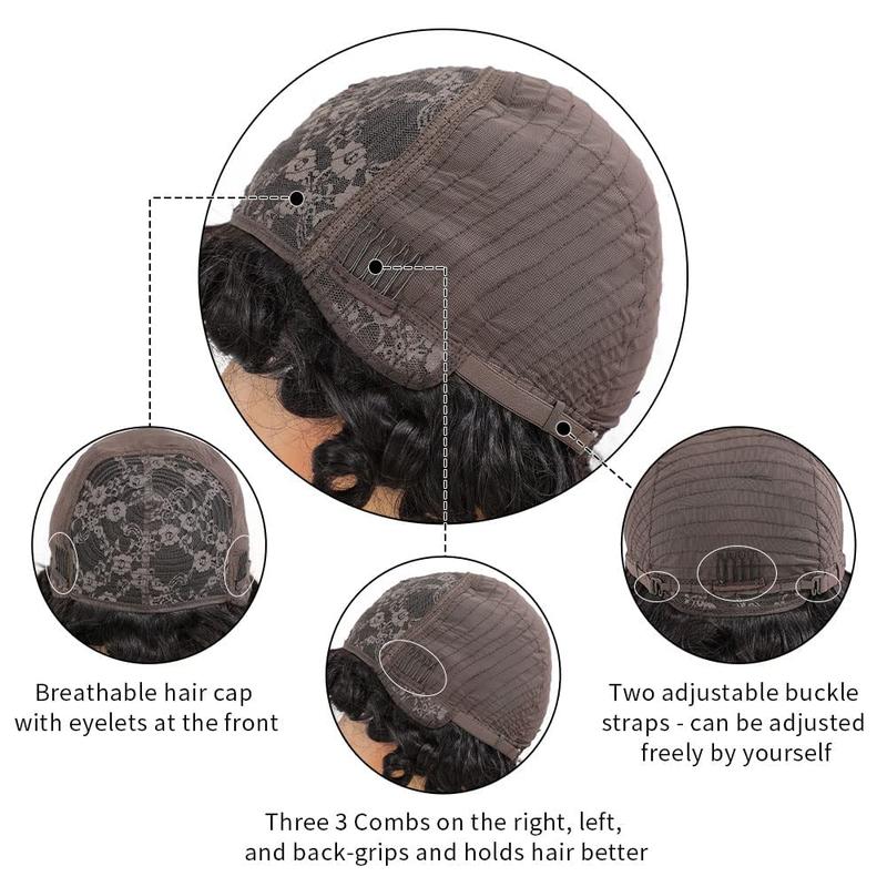 Junoda-Kiqibeauty Short Curly Bob Wig with Bangs Full Machine Made Human Hair Wigs for Black Women (Curly wig with bangs, Orange)