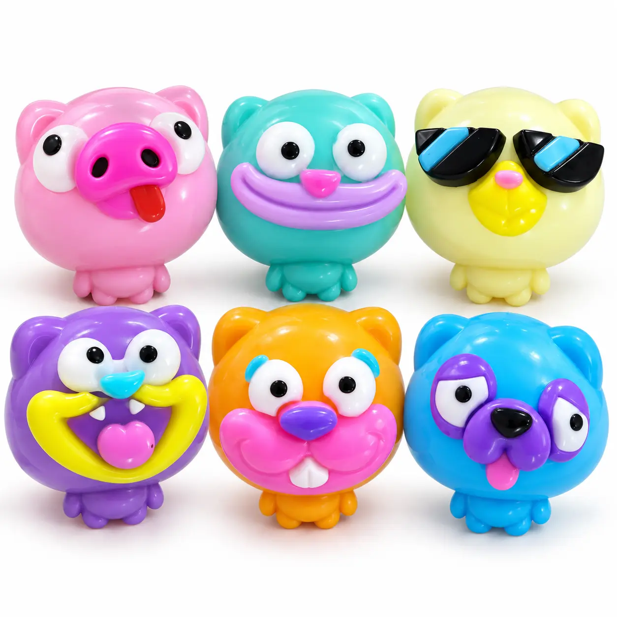 DIY Animal Crunchy Squishy Toy, 10cm Sensory Squeeze Toy with Removable Stick-On Face Pieces, Washable Stress Relief Fidget Toy, 6 Cute Styles