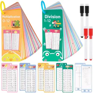 Multiplication & Division Math Flash Cards 0–12, Dry Erase Learning Game with 4 Pens and Rings for Hands On Practice, Fun Educational Tool for 1st–3rd Grade Kids  Teaching Aids gift