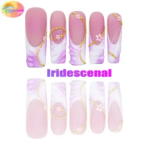 Iridescenal 10pcs-Y2K press on nail, Long Coffin nail, acrylic nail, 100%handmade, reusable, white nail, nude, paired with French, bow, cross, 3D, butterfly, heart, suitable for daily wear, party， It is the best festival gift for girls and women.