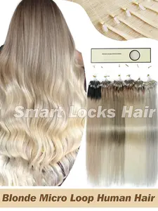 1 pack of 50 strands of women's seamless micro-ring hair extensions - Boxed, natural straight hair, blonde/brown/beige highlights, gray-brown gradient color, gray/white and blonde mix, 8 natural colors, suitable for both men and women, 30 grams/50 strands