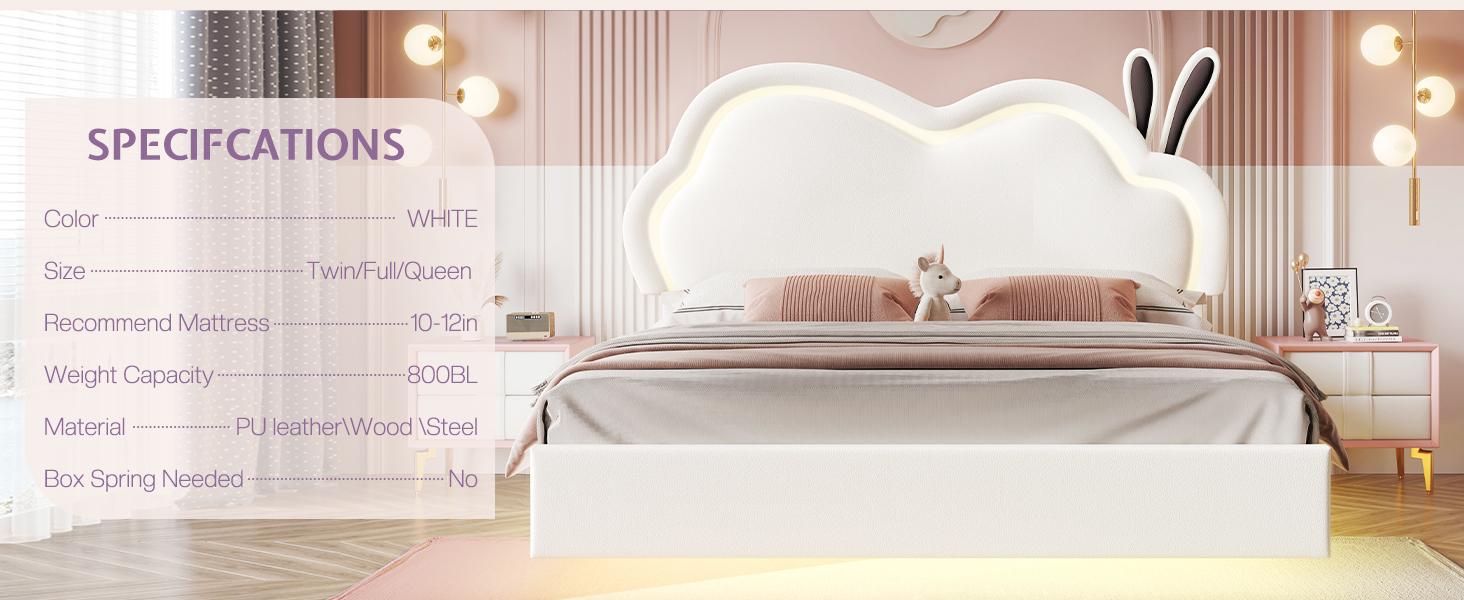 AMERLIFE Floating Bed Frame with Adjustable LED Headboard, Cute Leather Upholstered Platform Bed Frame with Wood Slats Support, Easy Assembly/Best Gift Ideas/Christmas Gifts