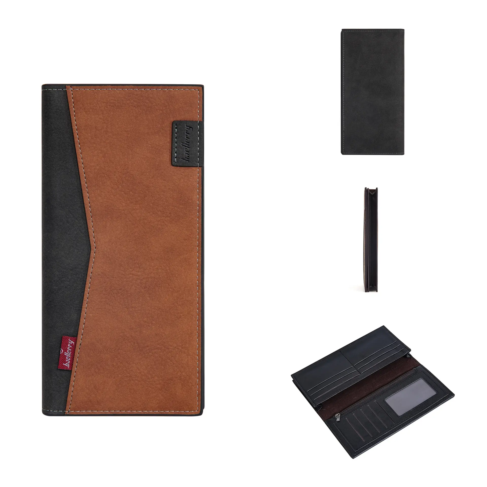 Men's Business Fashion Patchwork Pattern Long Wallet, Business Style Wallet, 1 Piece Vintage Zipper Bifold Wallet, Portable Coin Purse for Daily Use, Zipper PU Leather Wallet