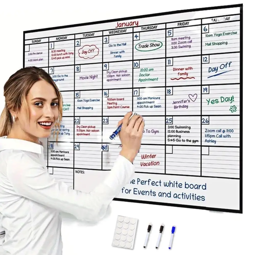 A3 Large Erasable Whiteboard Calendar | Reusable Monthly/ Weekly Grid Wall Planner for Office, Home & School | Includes Markers | Ideal for Family Schedules, Gym/ Yoga Plans, Shopping & Events