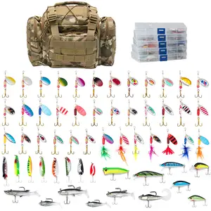 Dr.Fish Fishing Tackle Bag Loaded 5 Boxes 60 Huge Fishing Lures Kit Spoons Spinners Crankbaits Soft Plastic Shad Swimbaits Trout Bass Salmon Fishing