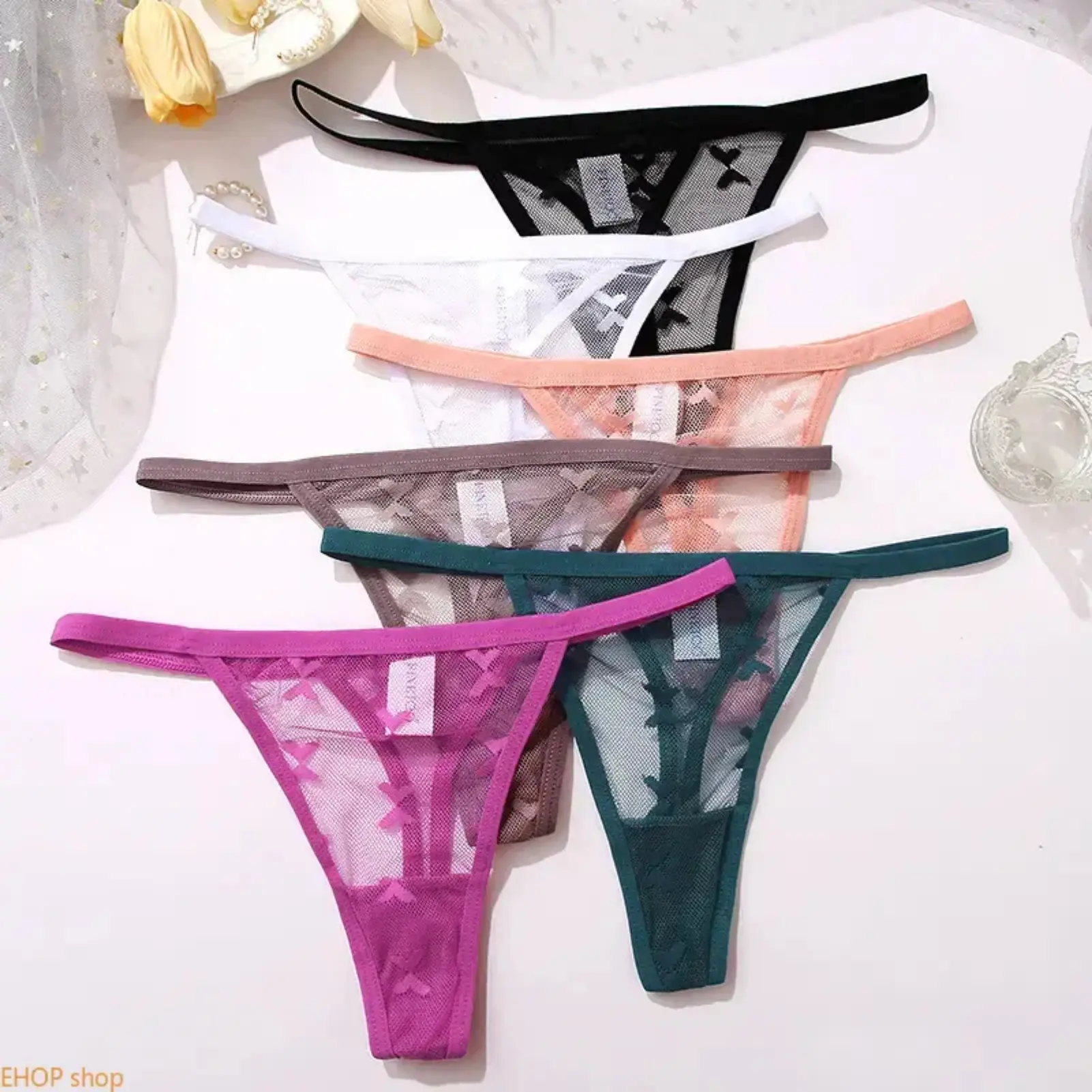 Sparkling Lace G-String T-Back Thongs for Women, Low Waist Breathable Comfort Panties, Assorted Color Intimates for Casual Daily Wear