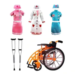 New 12-Inch Doll Wheelchair Cane Role-Play Toy, Doctor Nurse Dress-Up Costume, Unisex Pretend Play Gift for Kids