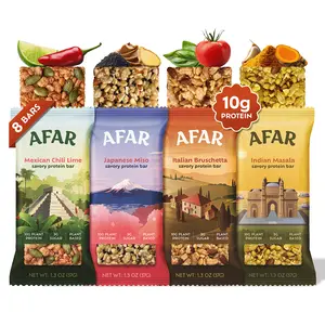 Afar Savory Protein Bars - 10g Protein, 3g Sugar, Vegan - Rice Crispy Texture - Variety Pack