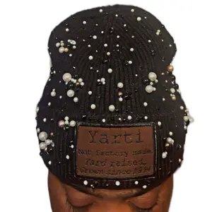 Yarti Yard Raised Beanie with Embellished Design and Patch Label