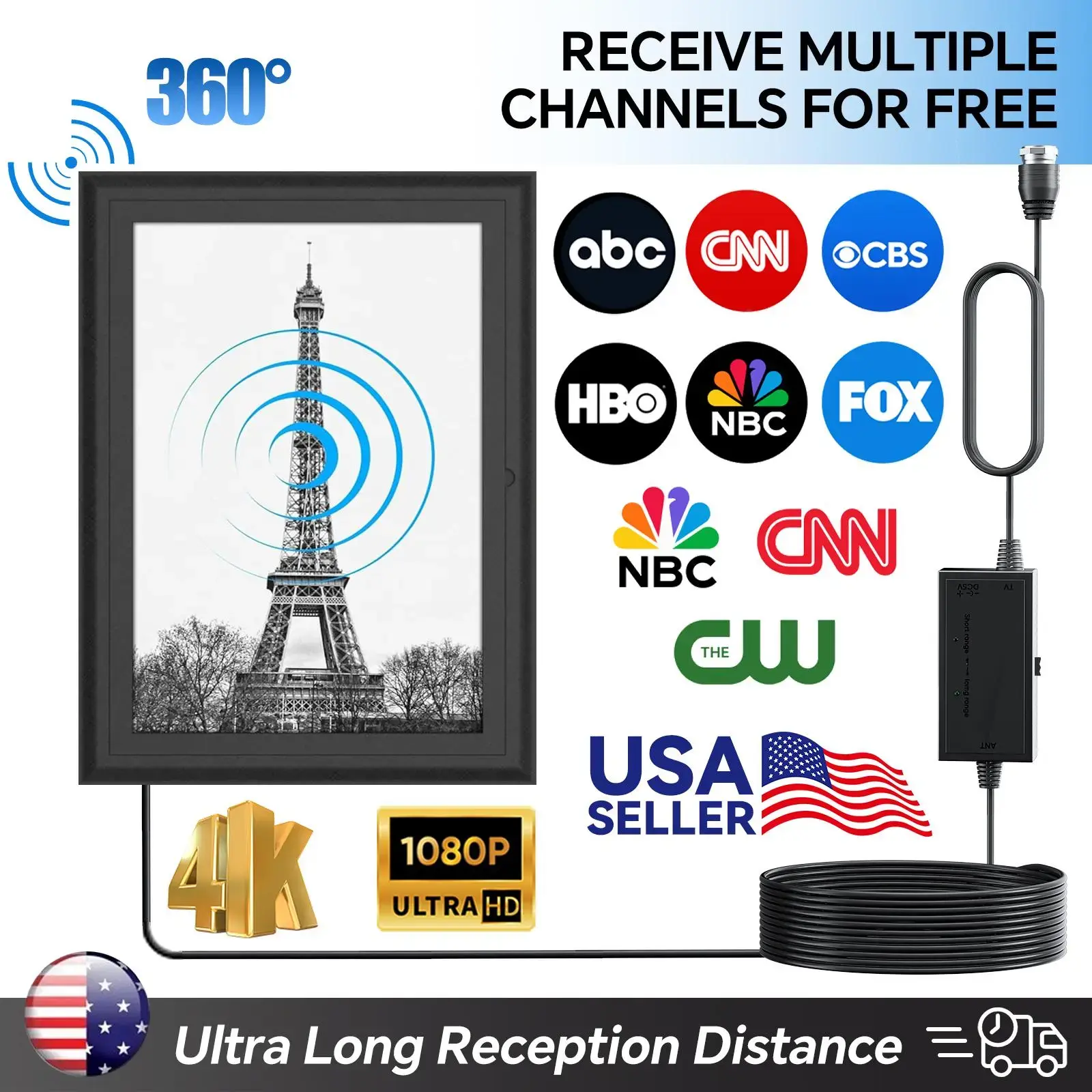 Indoor Digital HDTV Antenna, 12' Coaxial Cable, Superior Reception Range & Signal Reliability, Supports 4K Smart TVs, OTA Broadcast & NextGen TV, Easy Install Antenna with Signal Booster, Picture Frame Design TV Antenna for Local Channels, SummerVibes sum