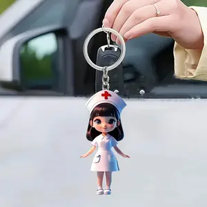 6pcs/Set Cute Nurse Keychain Pendant Acrylic Backpack Decoration Bedroom Thanks To Doctor's Gift Medical Student Daily Outfit