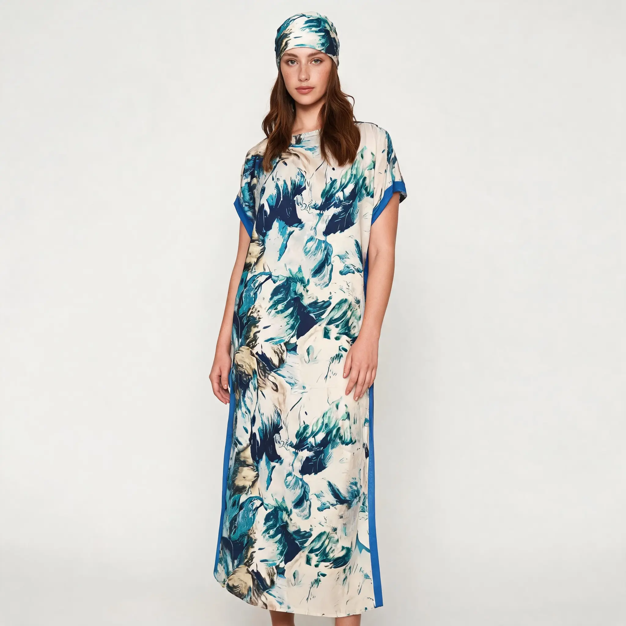 【Summer Hues Render Collection】Multicolor Floral Batwing Sleeve Crew Neck Robe andScarf Set for Women - 2026 Casual Boho Style LightweightFabric for Beach & Party Wear summer outfits 2 piece sets